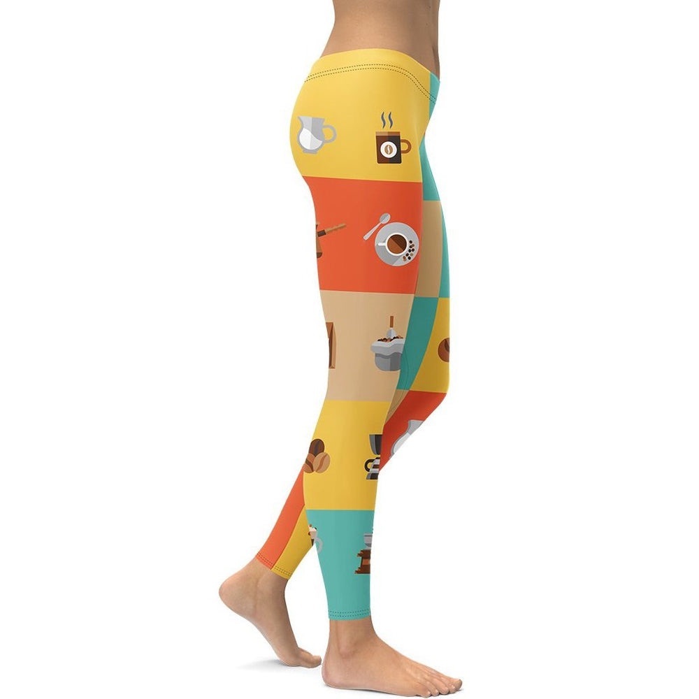 Fierce Pulse Nwot Small Retro Color Block Coffee Leggings View 4